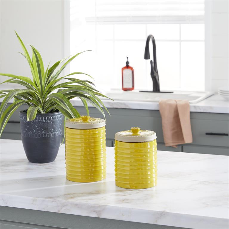 YELLOW CERAMIC DECORATIVE JARS