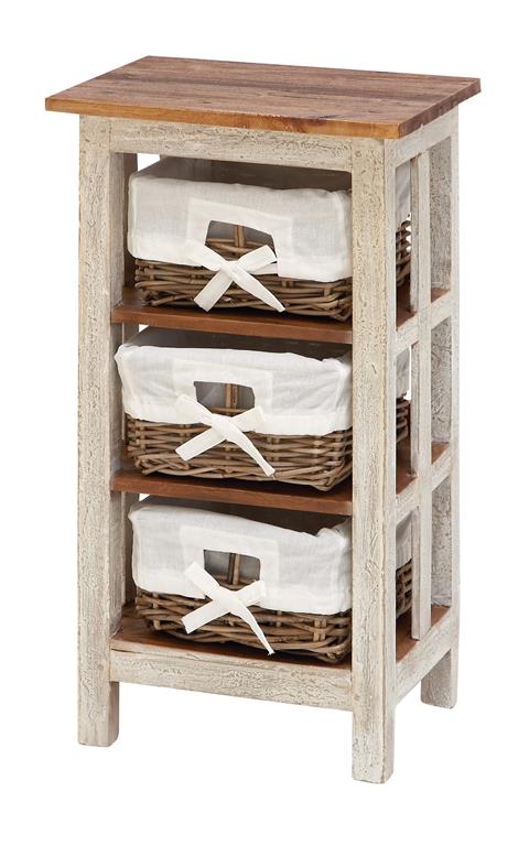 WHITE WOOD 3 BASKETS STORAGE UNIT