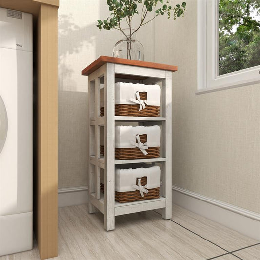 WHITE WOOD 3 BASKETS STORAGE UNIT