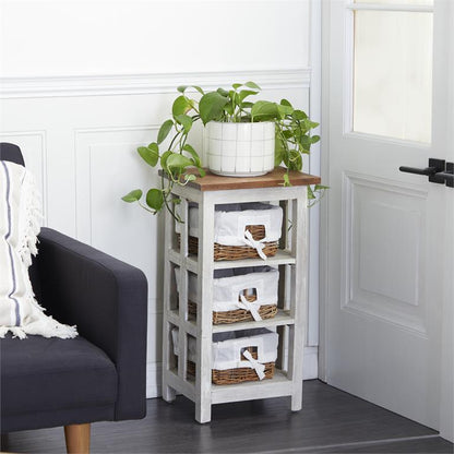 WHITE WOOD 3 BASKETS STORAGE UNIT