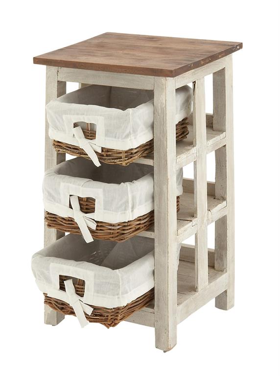 WHITE WOOD 3 BASKETS STORAGE UNIT