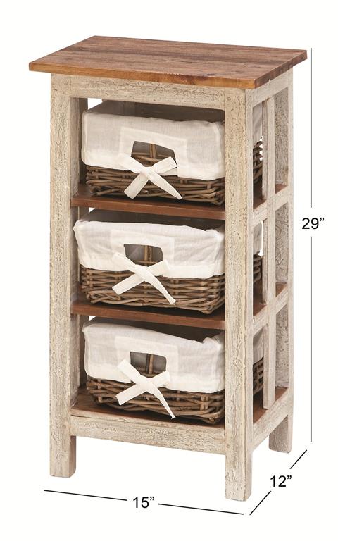 WHITE WOOD 3 BASKETS STORAGE UNIT