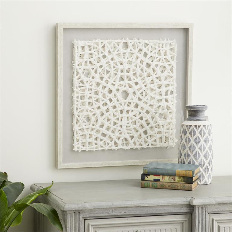 GRAY WOOD GEOMETRIC HANDMADE 3D SQUARE ORIGAMI SHADOW BOX WITH CANVAS BACKING