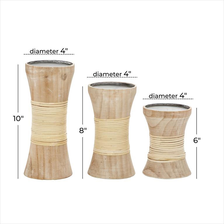 SET OF 3 BROWN WOOD COASTAL CANDLE HOLDER