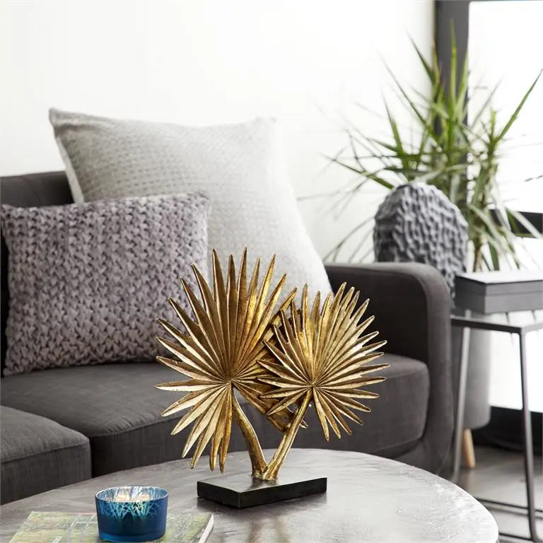 Gold Polystone Modern Palm Leaf Sculpture
