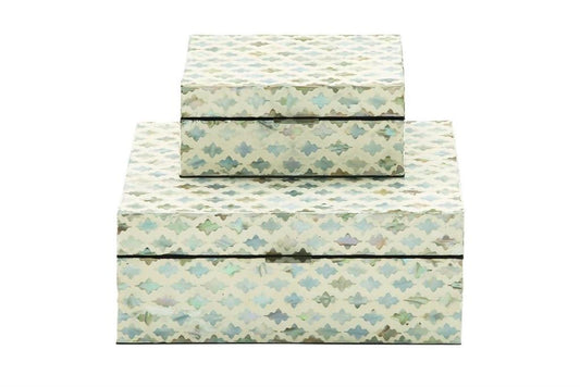 REAM MOTHER OF PEARL HANDMADE BOX WITH HINGED LID