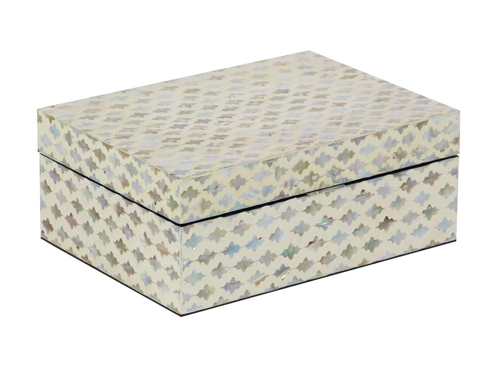 REAM MOTHER OF PEARL HANDMADE BOX WITH HINGED LID