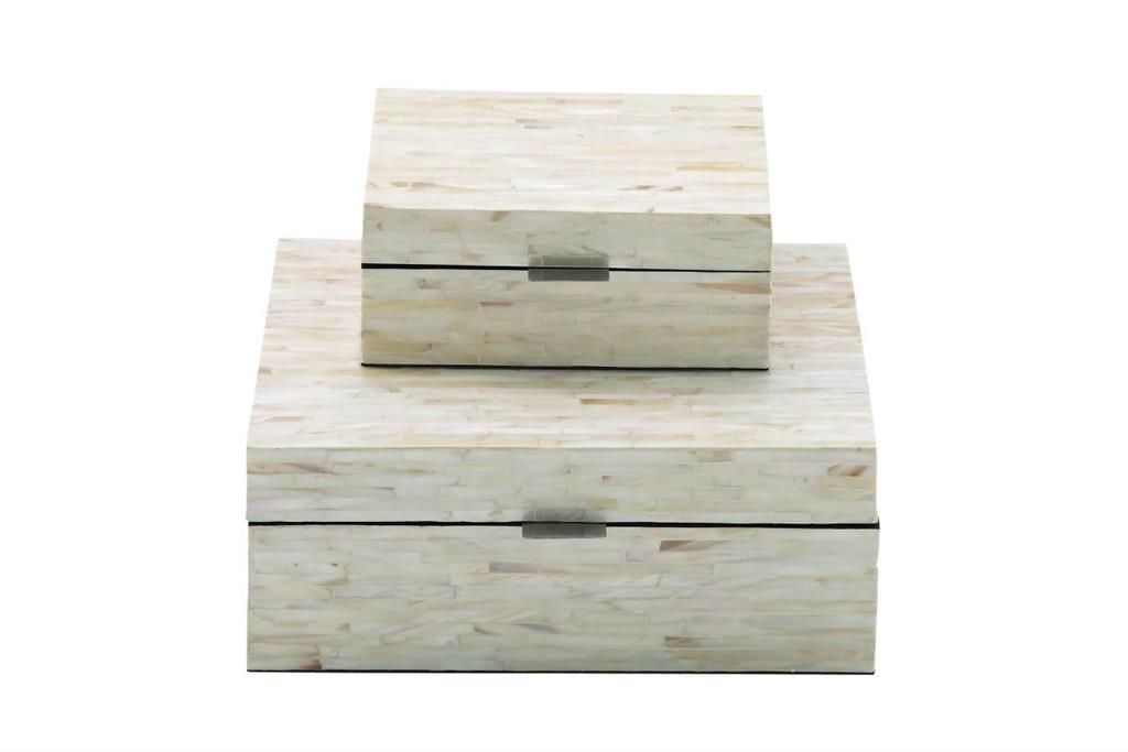WHITE MOTHER OF PEARL HANDMADE BOX WITH HINGED LID,