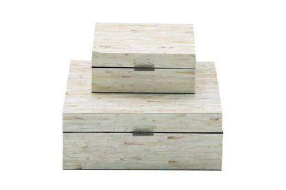 WHITE MOTHER OF PEARL HANDMADE BOX WITH HINGED LID,