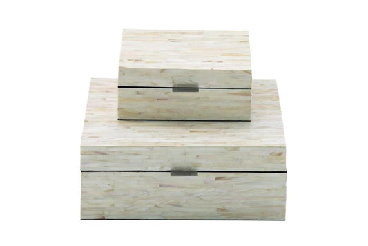 WHITE MOTHER OF PEARL HANDMADE BOX WITH HINGED LID,
