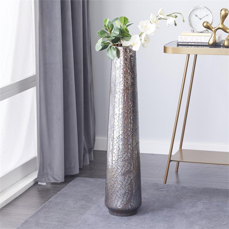 SILVER CERAMIC SNAKESKIN INSPIRED VASE
