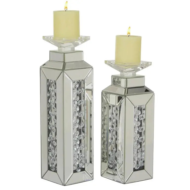 Silver Wood Glam Candle Holder