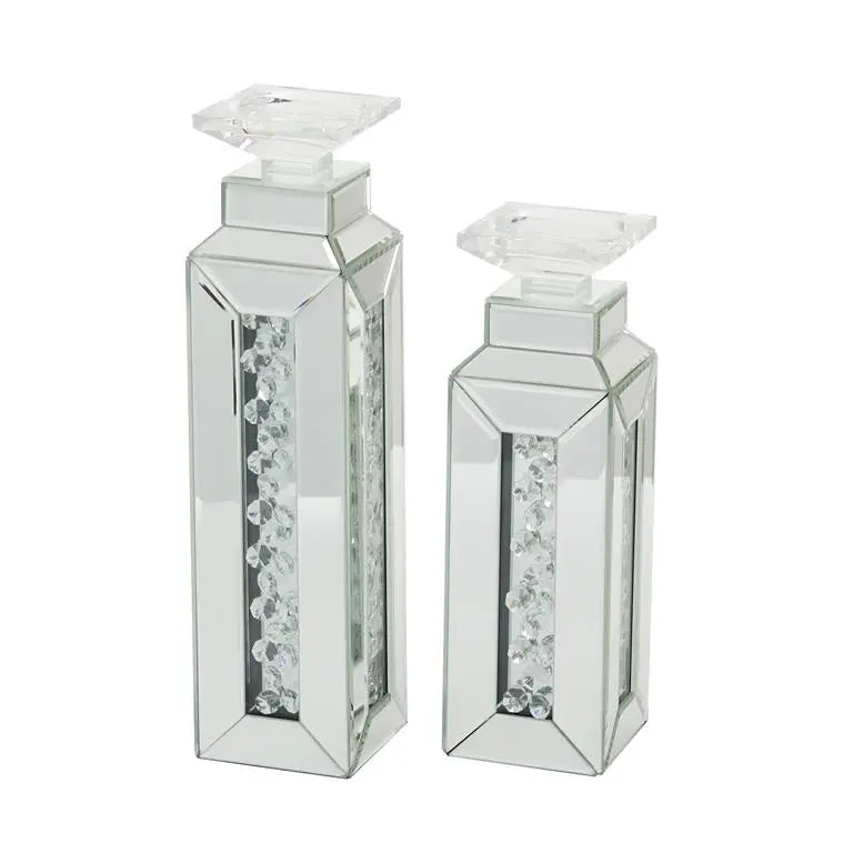 Silver Wood Glam Candle Holder