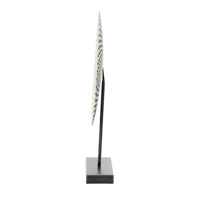 GRAY METAL GEOMETRIC SCULPTURE WITH BLACK BASE,