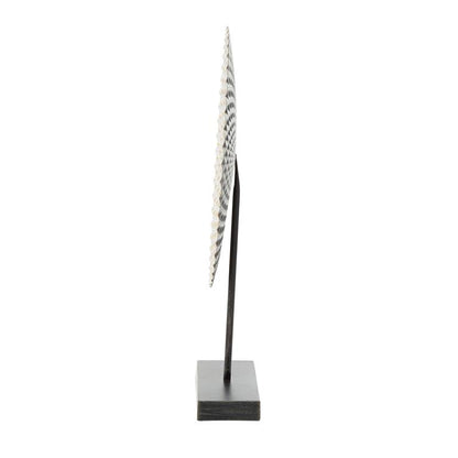 GRAY METAL GEOMETRIC SCULPTURE WITH BLACK BASE,