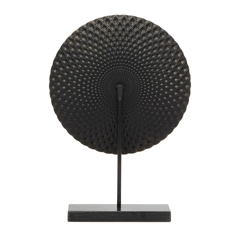 GRAY METAL GEOMETRIC SCULPTURE WITH BLACK BASE,