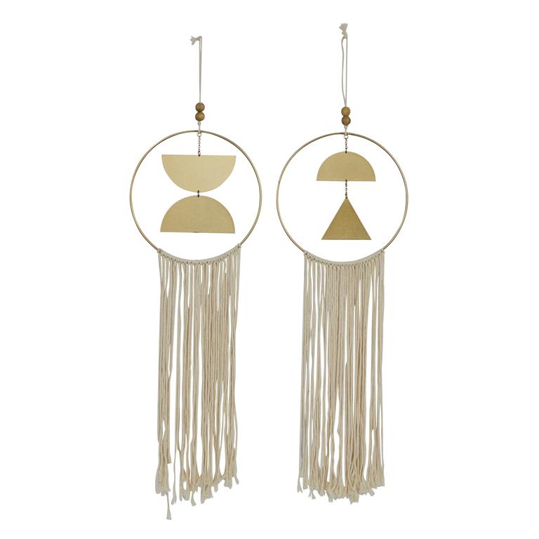 GOLD METAL GEOMETRIC WALL DECOR WITH FRINGE DETAILING