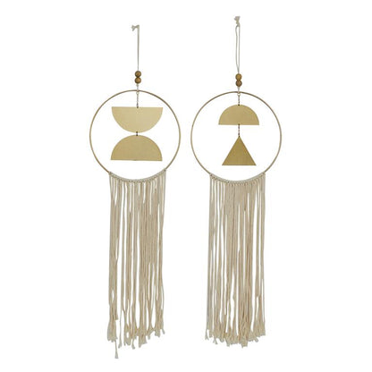 GOLD METAL GEOMETRIC WALL DECOR WITH FRINGE DETAILING