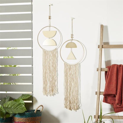 GOLD METAL GEOMETRIC WALL DECOR WITH FRINGE DETAILING