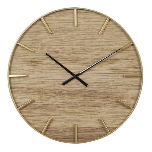 BROWN WOOD WALL CLOCK WITH GOLD ACCENTS