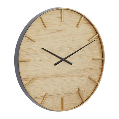 BROWN WOOD WALL CLOCK WITH GOLD ACCENTS