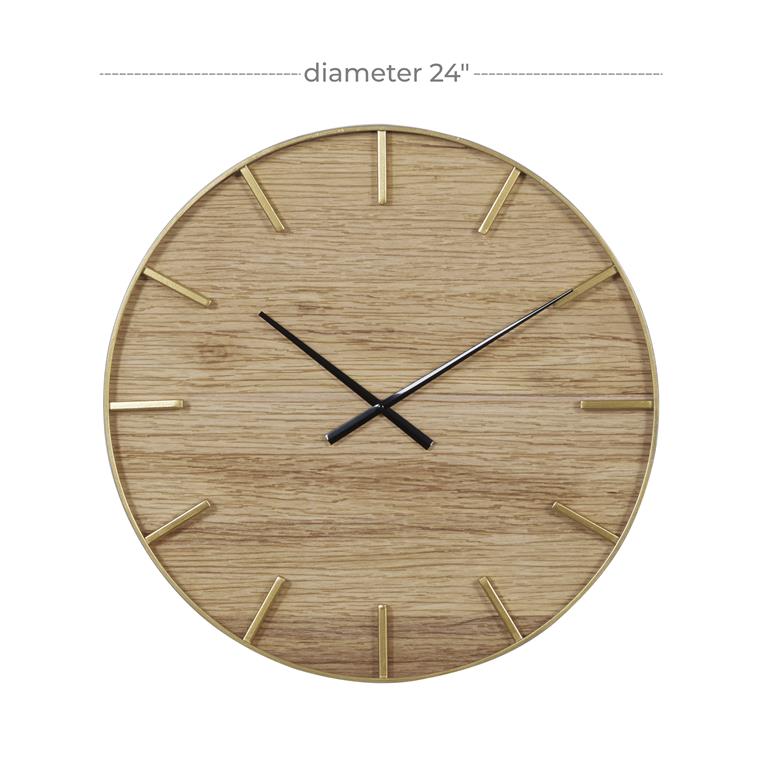 BROWN WOOD WALL CLOCK WITH GOLD ACCENTS