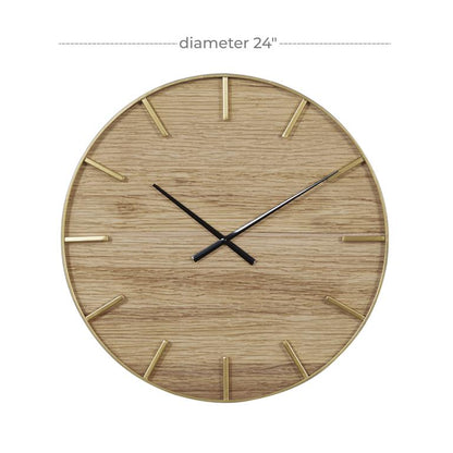 BROWN WOOD WALL CLOCK WITH GOLD ACCENTS