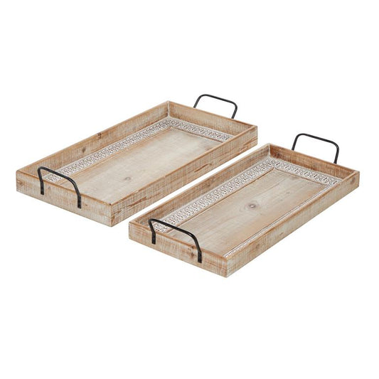 BROWN WOOD TRAY WITH WHITE WASH