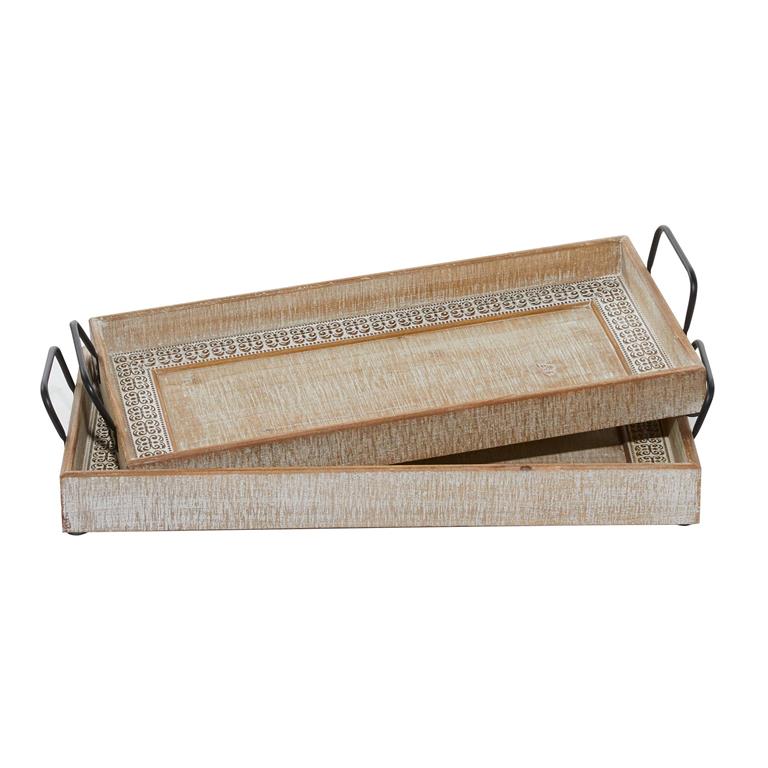 BROWN WOOD TRAY WITH WHITE WASH