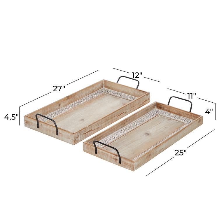 BROWN WOOD TRAY WITH WHITE WASH