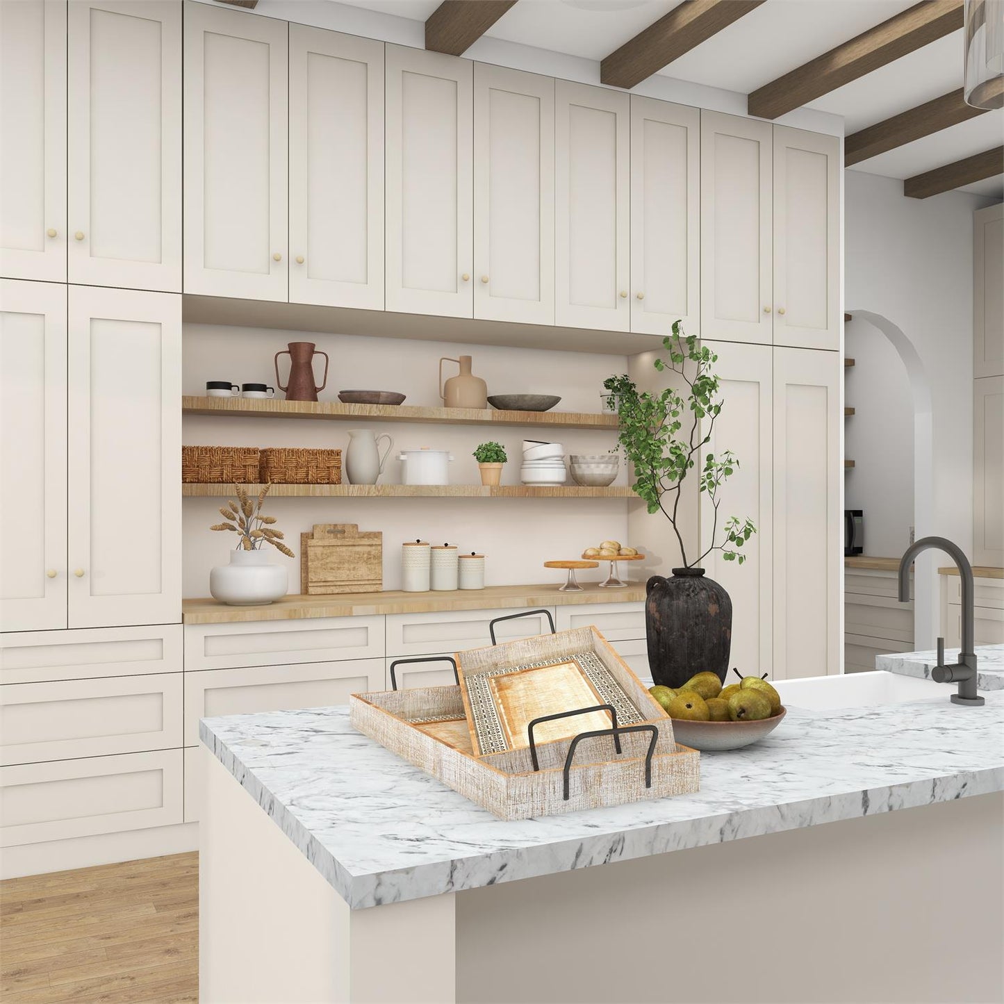 BROWN WOOD TRAY WITH WHITE WASH