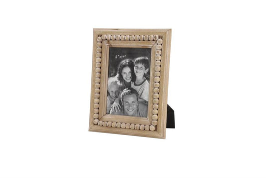 LIGHT BROWN WOOD BEADED PHOTO FRAME
