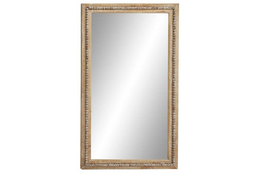 LIGHT BROWN WOOD BEADED FRAME WALL MIRROR WITH DISTRESSING
