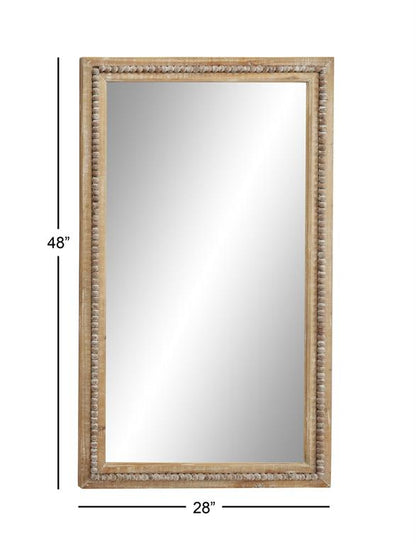 LIGHT BROWN WOOD BEADED FRAME WALL MIRROR WITH DISTRESSING