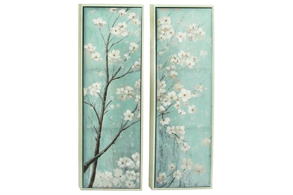 TEAL CANVAS FLORAL CHERRY BLOSSOM FRAMED WALL ART WITH SILVER FRAME, 2 ASSORTED