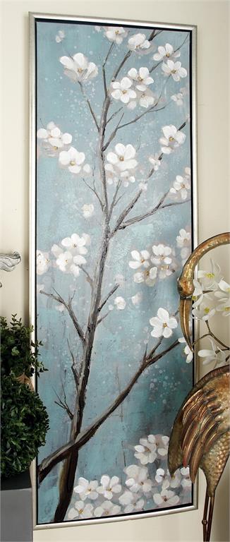 TEAL CANVAS FLORAL CHERRY BLOSSOM FRAMED WALL ART WITH SILVER FRAME, 2 ASSORTED