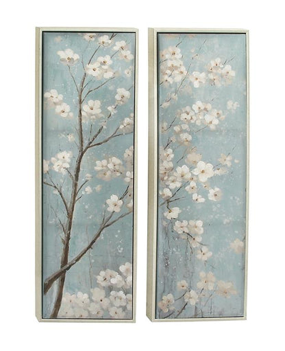 TEAL CANVAS FLORAL CHERRY BLOSSOM FRAMED WALL ART WITH SILVER FRAME, 2 ASSORTED