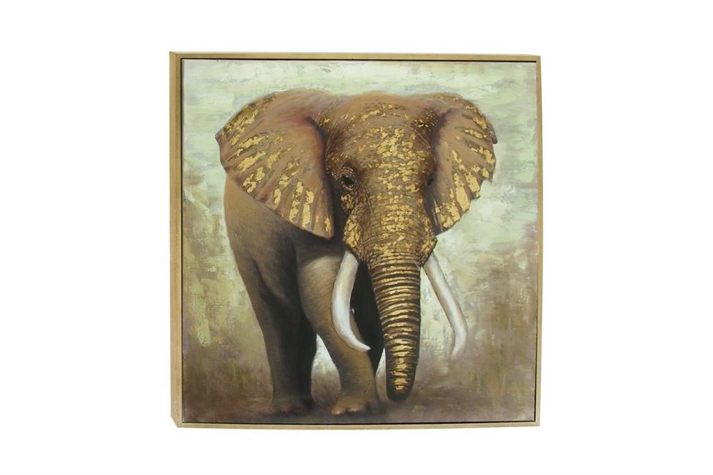 BROWN CANVAS ELEPHANT FRAMED WALL ART WITH GOLD FRAME