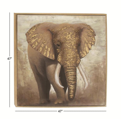 BROWN CANVAS ELEPHANT FRAMED WALL ART WITH GOLD FRAME