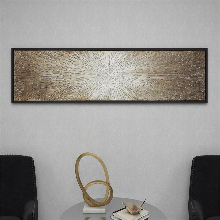 BROWN CANVAS STARBURST HANDMADE RADIAL FRAMED WALL ART WITH BLACK FRAME