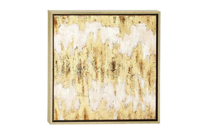 COSMOLIVING BY COSMOPOLITAN BEIGE CANVAS ABSTRACT FRAMED WALL ART WITH GOLD FRAME