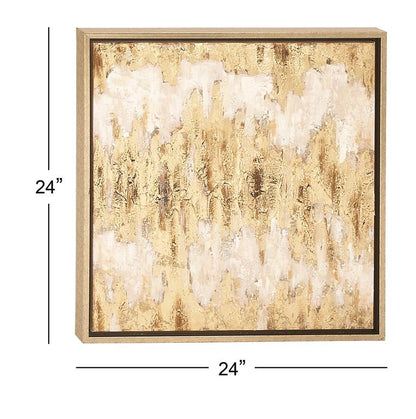 COSMOLIVING BY COSMOPOLITAN BEIGE CANVAS ABSTRACT FRAMED WALL ART WITH GOLD FRAME