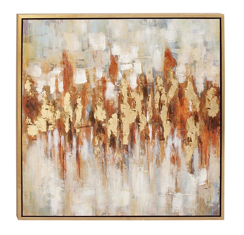 GOLD CANVAS ABSTRACT FRAMED WALL ART WITH GOLD FRAME