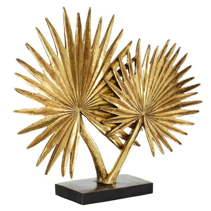 Gold Polystone Modern Palm Leaf Sculpture