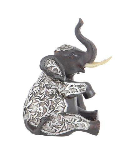 BROWN POLYSTONE ELEPHANT SCULPTURE, 2 ASSORTED