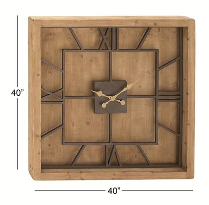 LIGHT BROWN WOOD FARMHOUSE WALL CLOCK