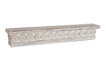 WHITE WOOD FLORAL INTRICATE CARVED 1 SHELF WALL SHELF