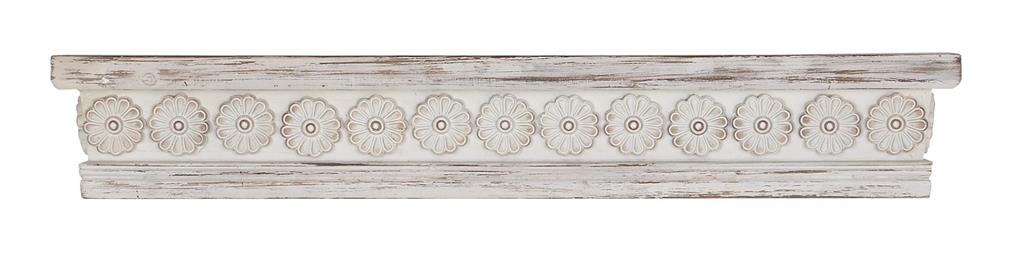 WHITE WOOD FLORAL INTRICATE CARVED 1 SHELF WALL SHELF