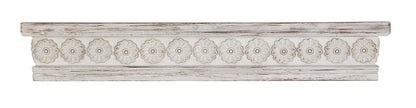 WHITE WOOD FLORAL INTRICATE CARVED 1 SHELF WALL SHELF