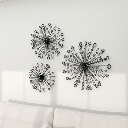 BLACK METAL STARBURST WALL DECOR WITH CRYSTAL EMBELLISHMENTS